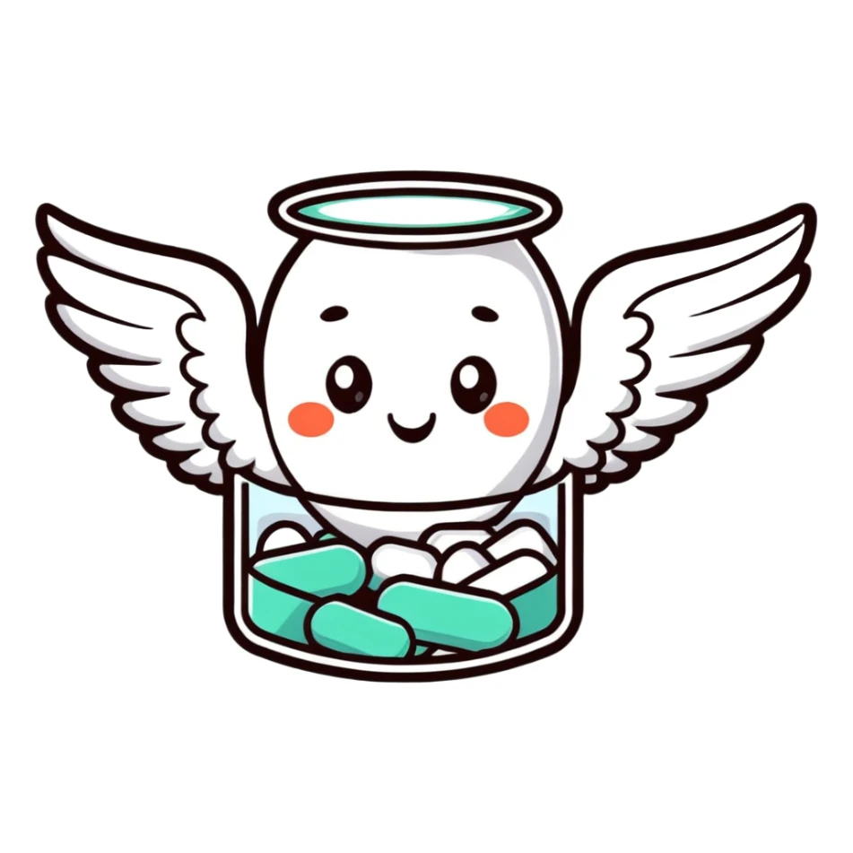 Cute medicine pill or capsule with angel wings flying sticker