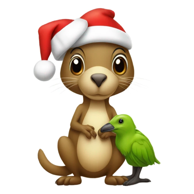 kiwi bird and kangaroo wearing Santa hats sticker