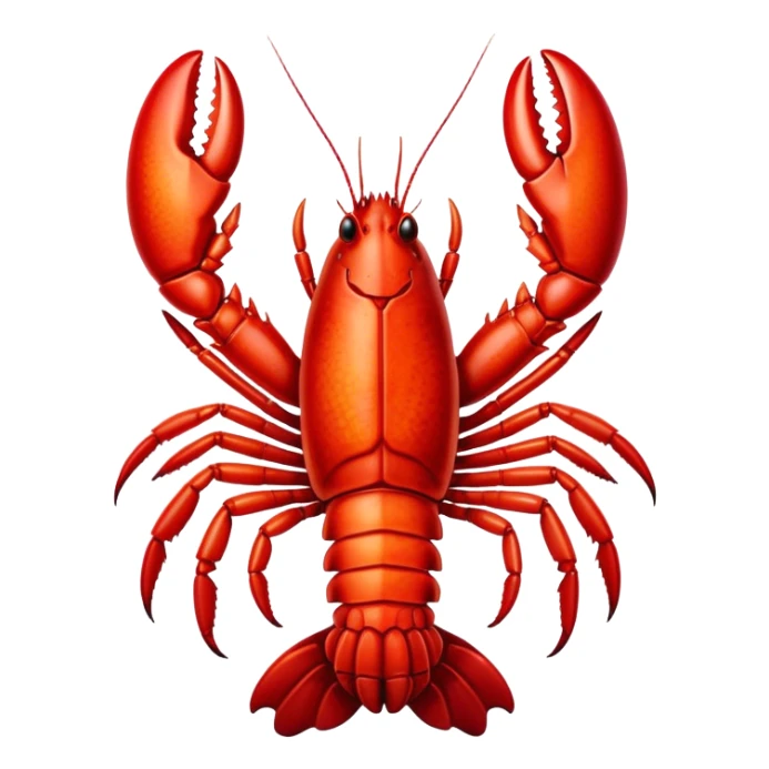 Cinematic bright red rock lobster, detailed hard shell, claws slightly open, freshly cooked, warm glowing tones, rich and indulgent. sticker