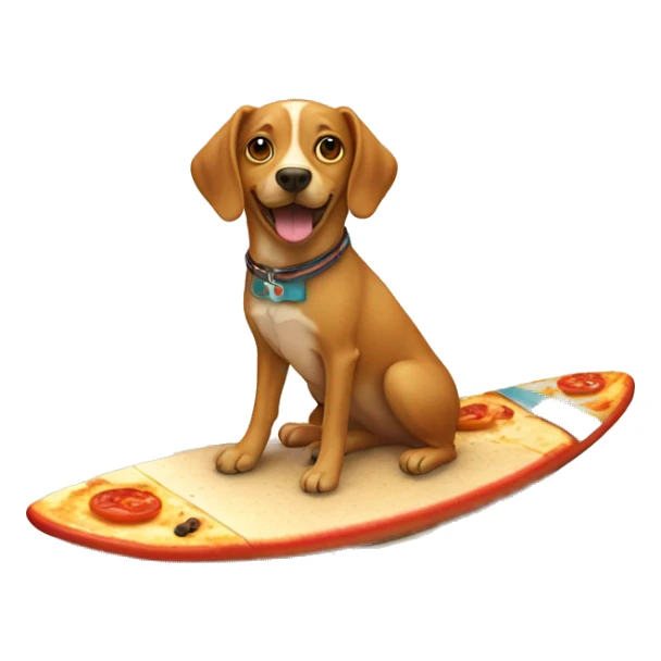 dog on a surfing board in the desert eating pizza sticker