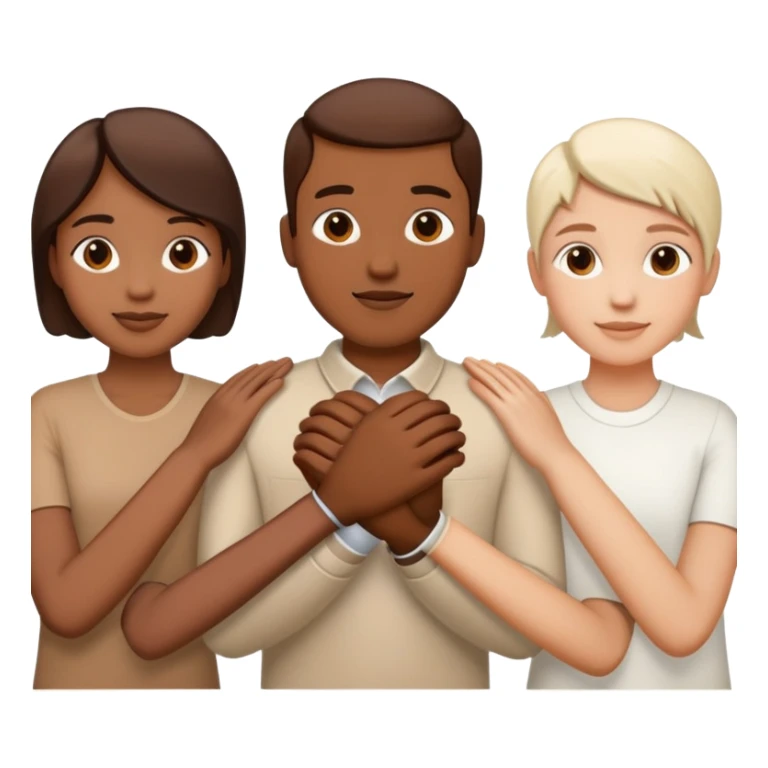 Three diverse people of different races holding hands in unity and harmony, symbol of integration sticker