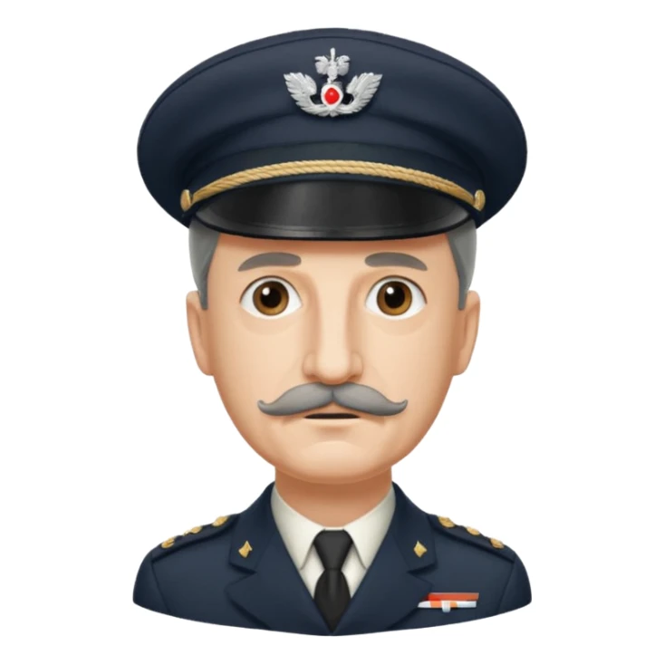 Charles de Gaulle emoji with iconic kepi hat and mustache, neutral expression sticker