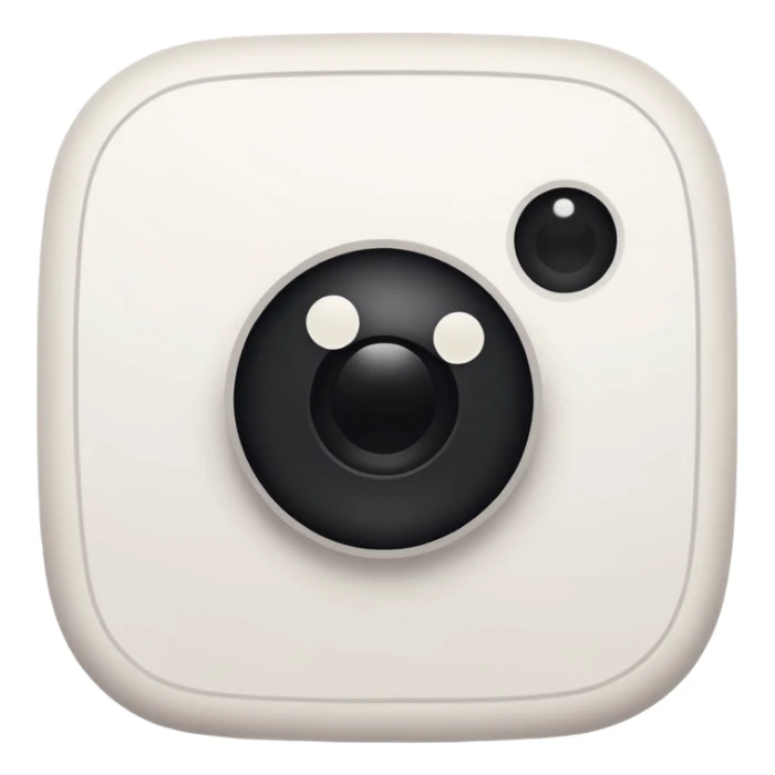 A white hand-drawn doodle of [instagram] with simple black dot eyes and thick, rough outlines. Minimalist style centered on a solid-colored circular background. sticker