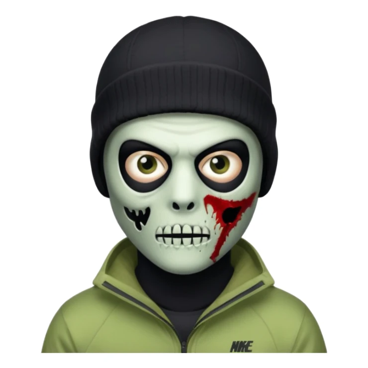 make a, zombie, boy, blackhair with a ski mask pull from nike ou syna, creepy expression emoji sticker