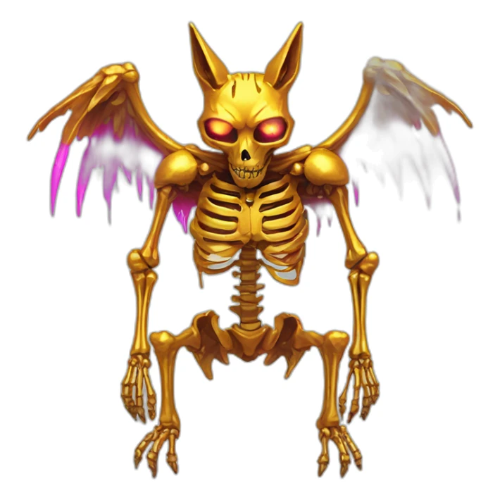 Melting Neon and gold Zombie skeleton fox with wings and prosthetic leg  sticker