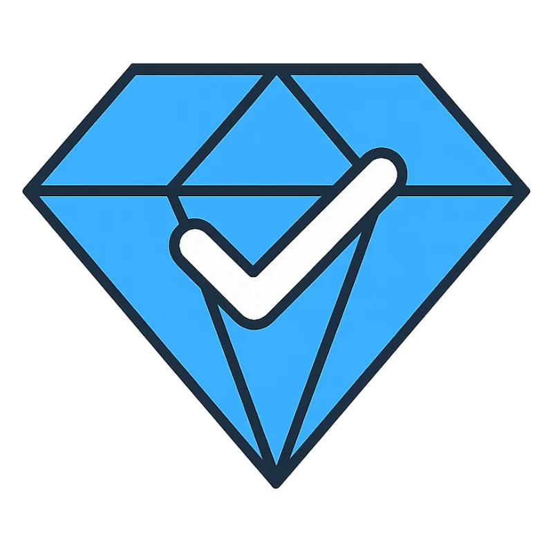 large blue diamond shape with a white check mark inside, clean and bold icon style, suitable for UI or logo sticker