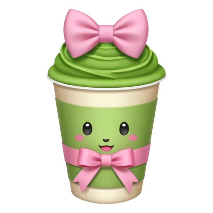 A Matcha in a to go cup with a pink ribbon wrapped around ￼ sticker