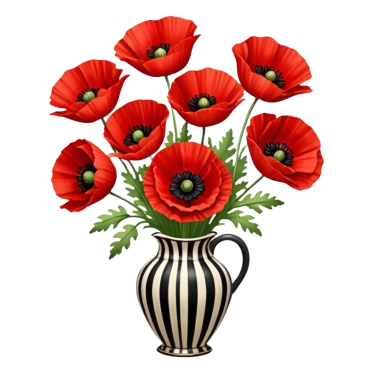red poppies bouquet, no vase, but covered with beautiful stripe sticker