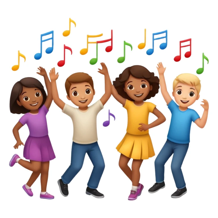 group of children dancing with music notes, fun and friendly sticker