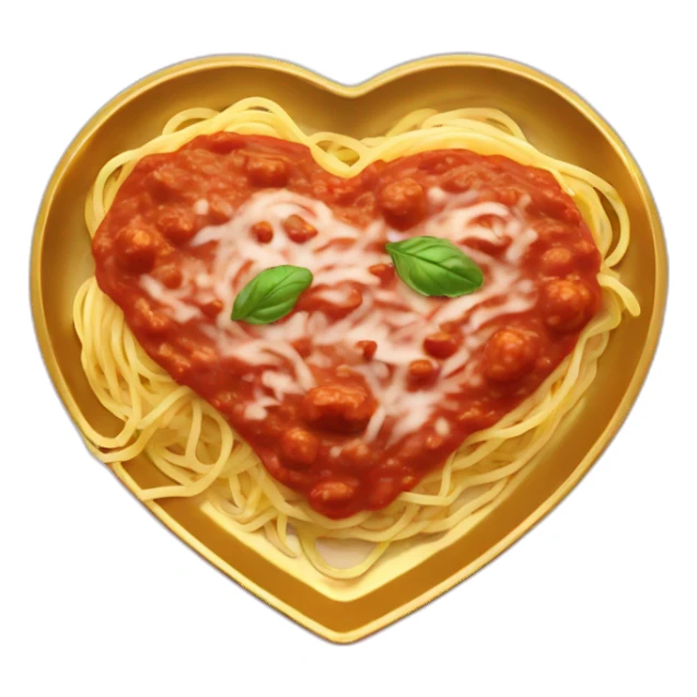 Spaghetti and sauce on gold plate heart sticker
