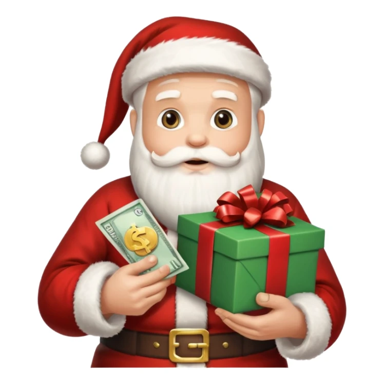 santa with money and social media logo on gift sticker