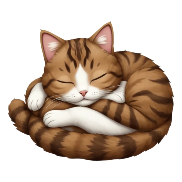 dark brown tabby and white cat in crossaint position upside down with eyes closed sticker