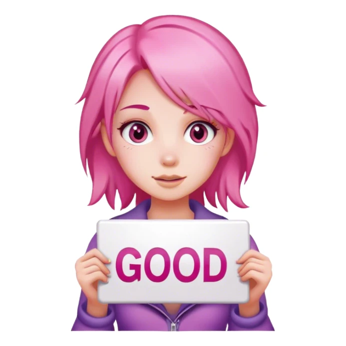 girl with pink hair sign saying 'Good Game' sticker