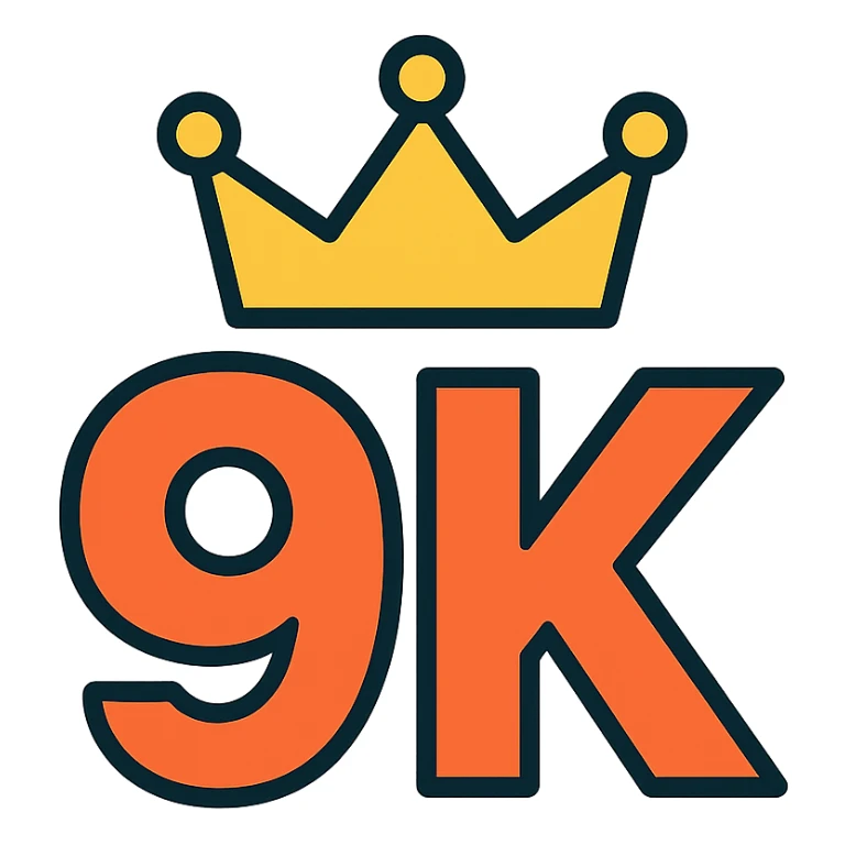 the lettering '9k' with a stylized crown above, bold and modern style sticker