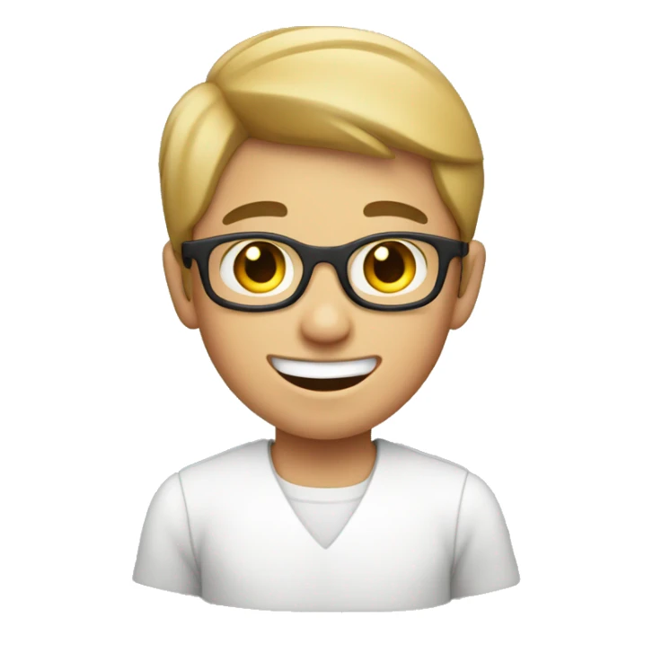 smiling boy in white shirt and unibrow  sticker