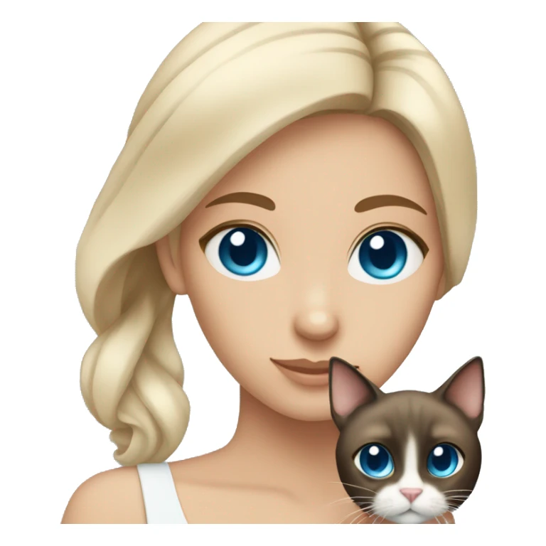 brunette girl blue eyes holding siamese cat sticker