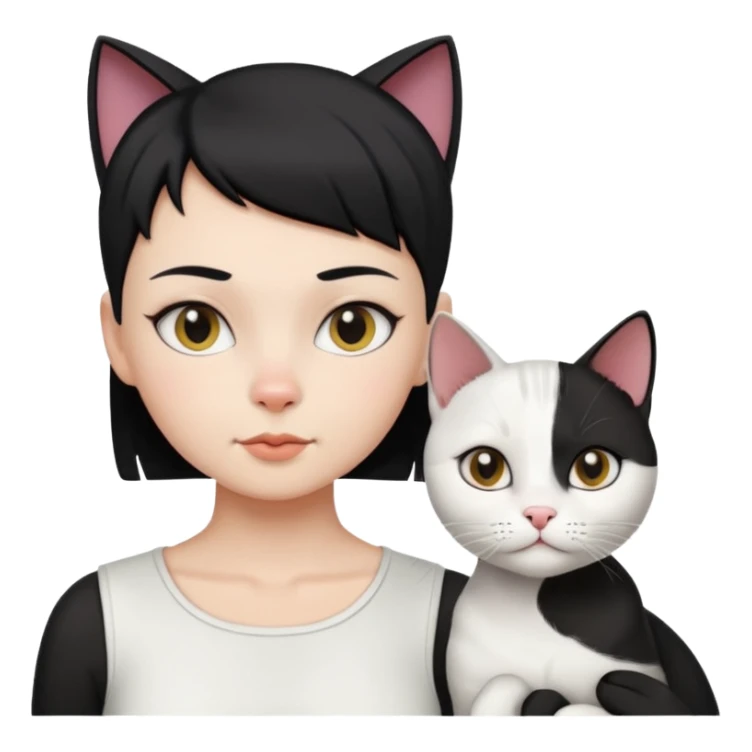  white cat and Lady with black half shaved head buzz cut hair  sticker