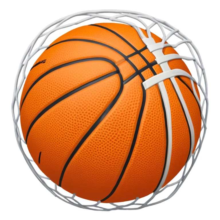 Orange basketball in the middle of a white net, top-down angle sticker