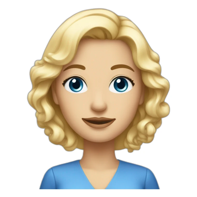 une femme blonde aux yeux bleus avec une robe sticker