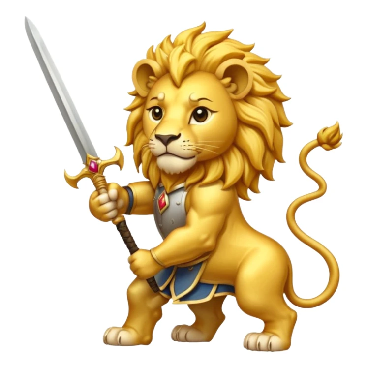    Please create a golden lion holding a curved sword with the half sun on top of the lion’s back? sticker