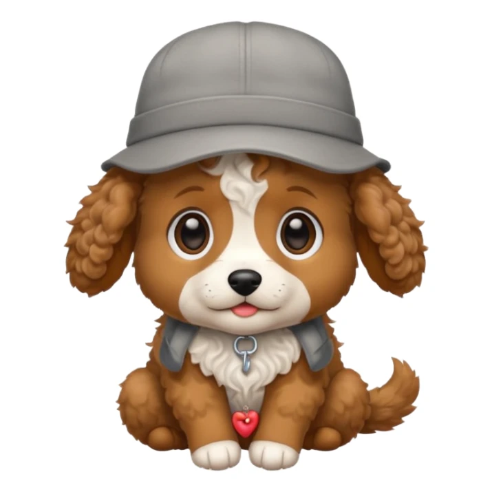 Cute curly brown small puppy wearing a light gray hat  sticker