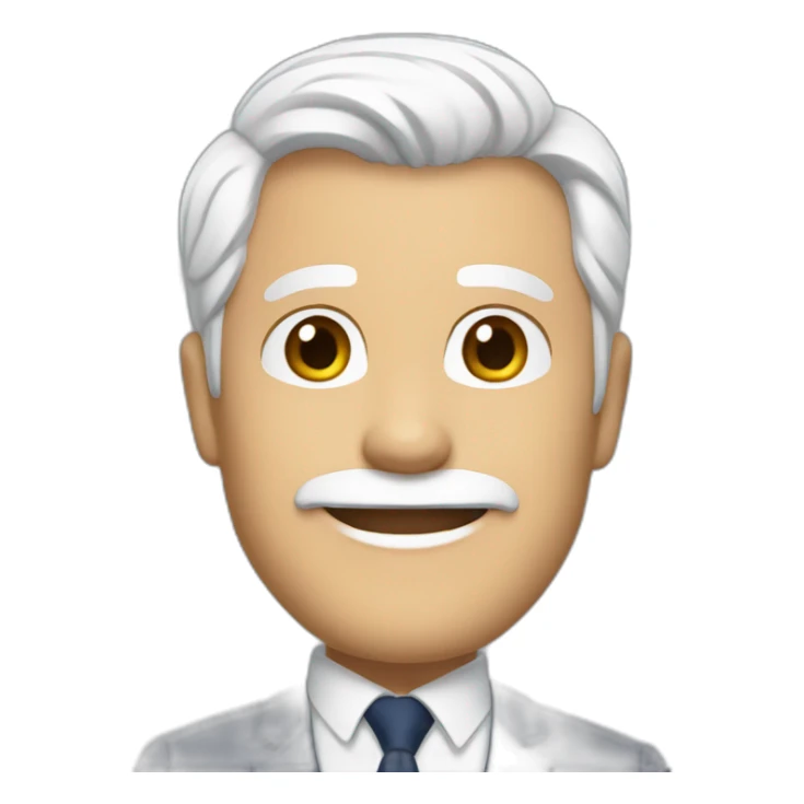 Create an emoji of a man smiling, dressed with a navy blue suit jacket and a white shirt,, with white hair and with a short but neat white beard, but with no glasses sticker