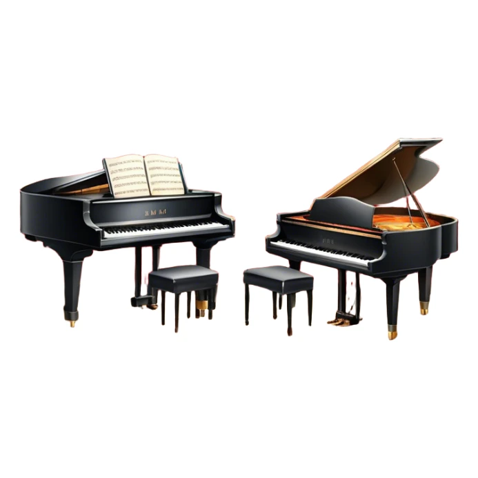 Icon for Musical Theater: a vintage stage with Broadway-style curtains, a piano, musical notes, a spotlight, and a jazz band setup. The icon should reflect the vibrant and glamorous atmosphere of 1950s American musical theater, with emphasis on performance and showmanship. Transparent background. sticker