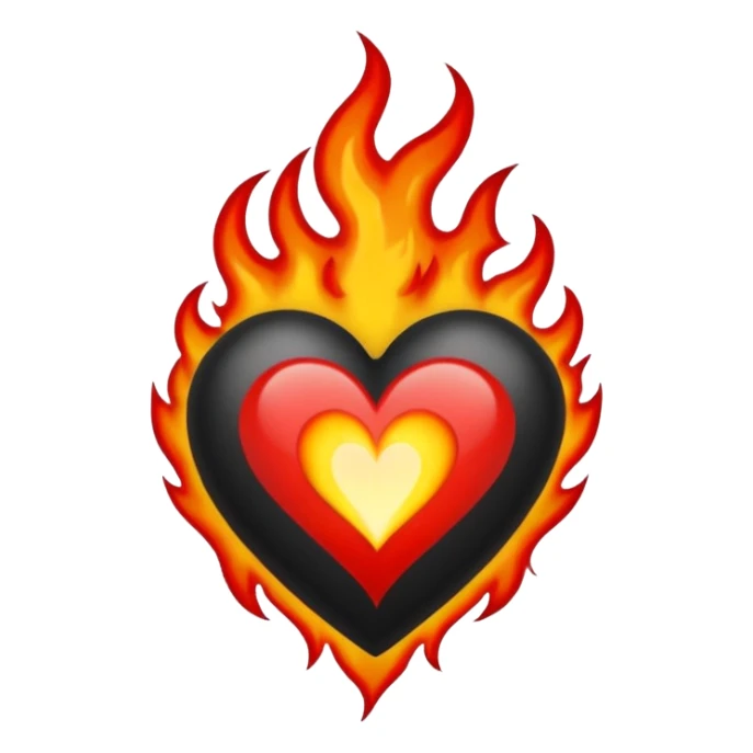 Black and red heart with small flames tattoo style sticker