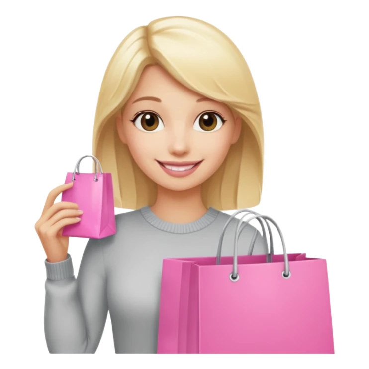Blond influencer taking selfie with a pink shopping bag sticker