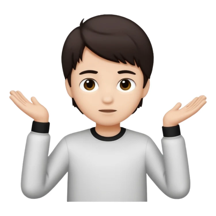 Dark brown hair, black and white color and is a boy sticker