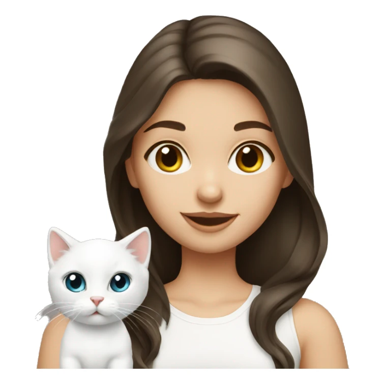 Brunette girl with white kitten sticker