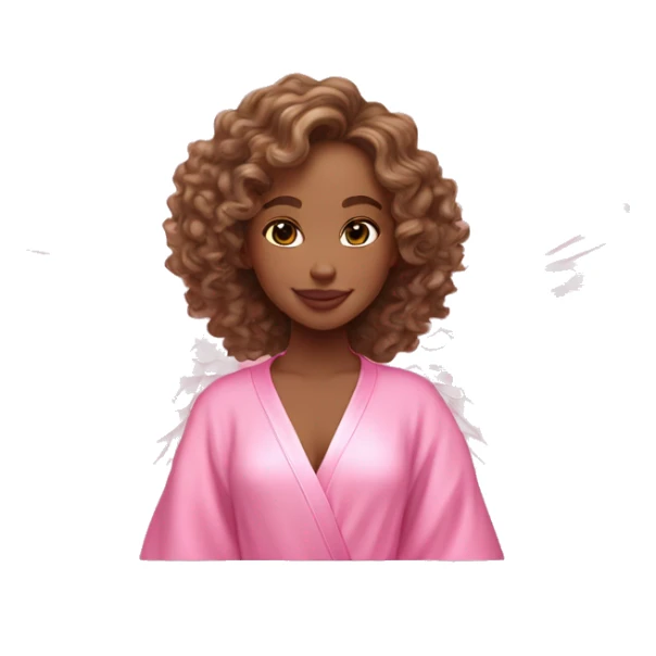 light brown haired girl with Victoria secret curls with a pink robe and light pink wings with skincare on sticker
