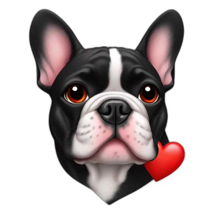 black french bulldog head in red heart sticker
