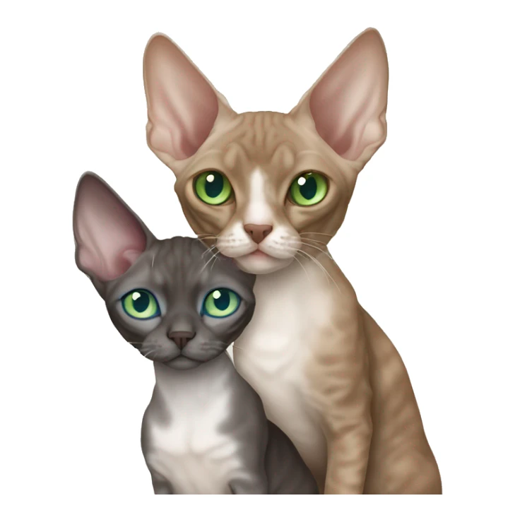 Brown Devon Rex with green eyes cuddling grey Devon Rex with blue eyes sticker