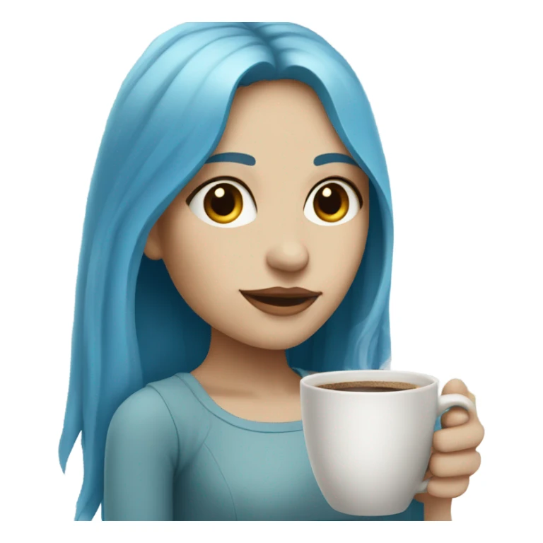 white skin girl with blue long hair drinking coffee sticker