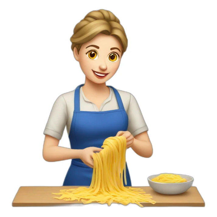 ukrainian woman making pasta with cheese sticker