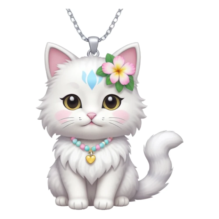 A cute chibi cat with hawaiian pastel flower necklace, posing proudly. sticker
