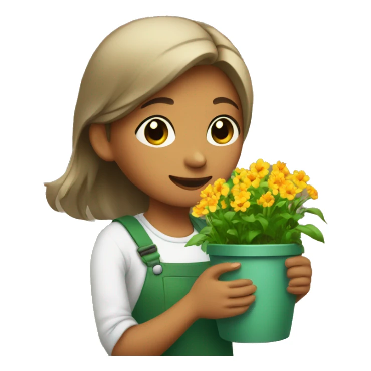 A girl plants flowers in the village sticker