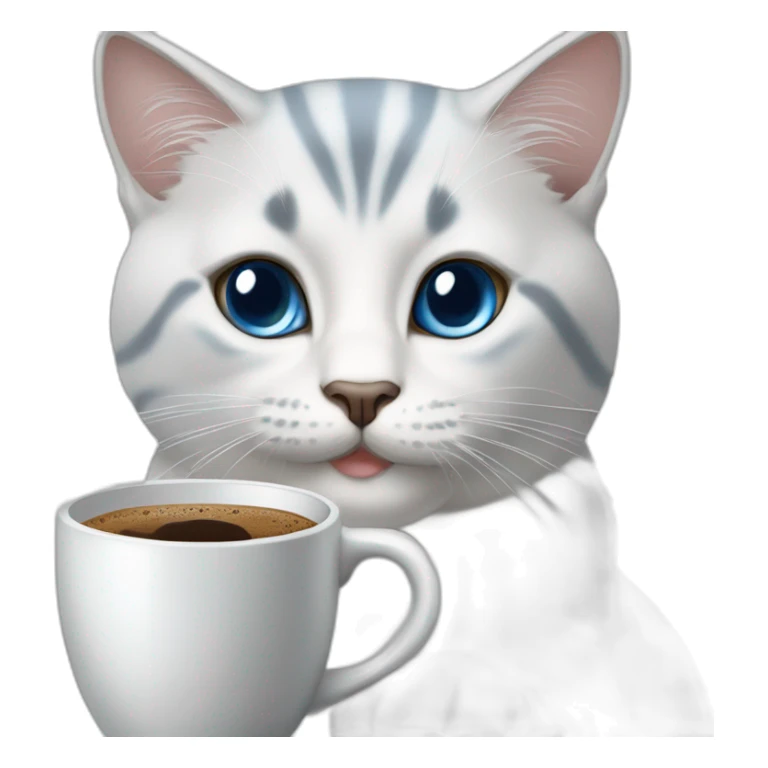 White grey-point blue eyes cat with coffee sticker