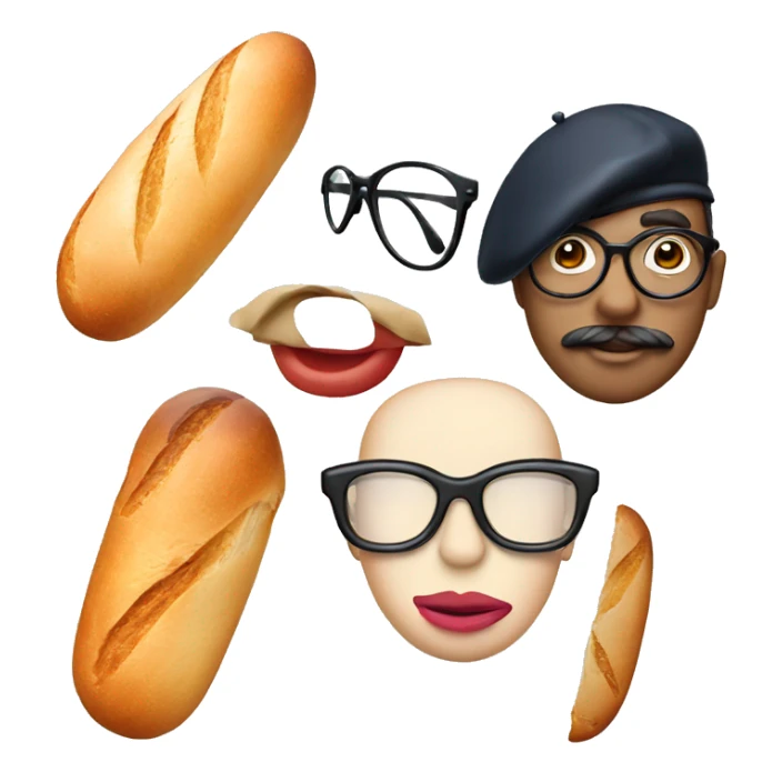 An emoji with big lips, glasses, a baguette and a french beret sticker