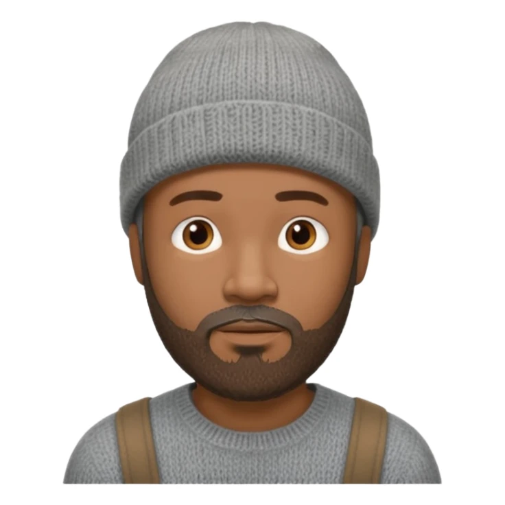 Middle-aged black male, goatee beard, wearing a gray knit beanie sticker