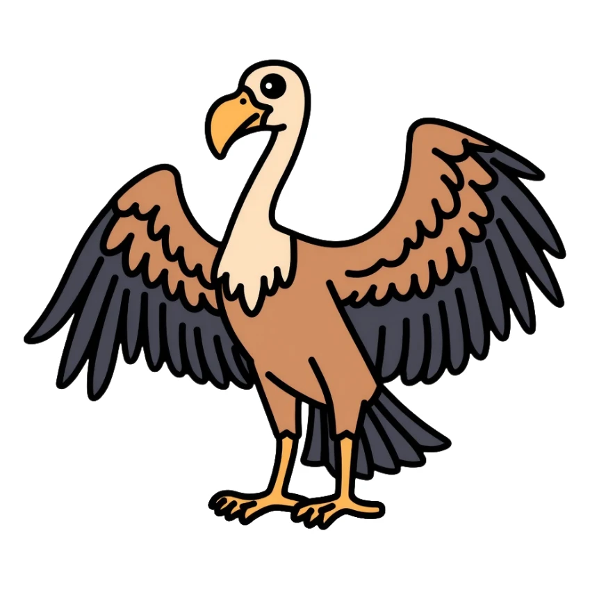 realistic vulture with spread wings, detailed feathers and characteristic head sticker
