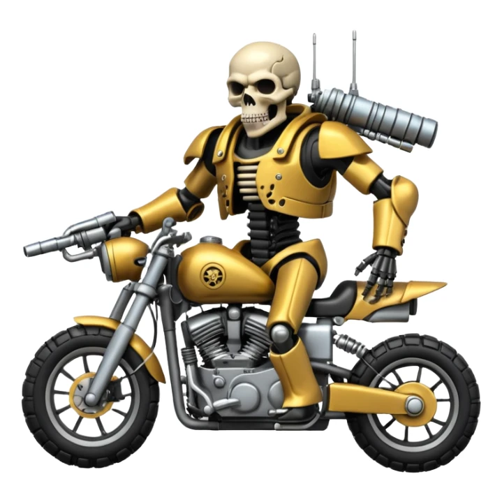 four-armed skull-headed tank mech motorcycle with four mechanical arms with guns, skull head with cables, tank tread lower body, aggressive expression, shiny metal with minimal color accents, preserve all proportions, pose, and details sticker