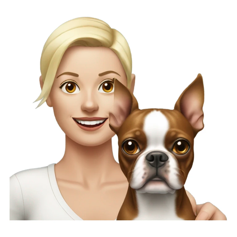 Red Boston Terrier with blonde woman sticker