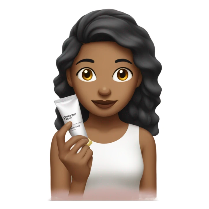 Light brown girl with black hair applying cream on face sticker