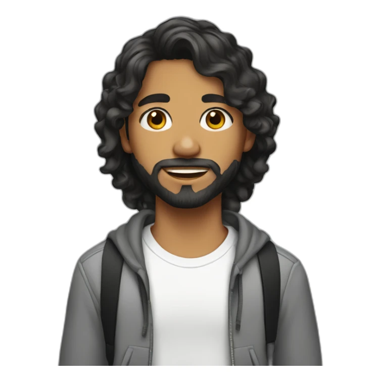 teenager with beard olive skin and black wavy medium long hair sticker