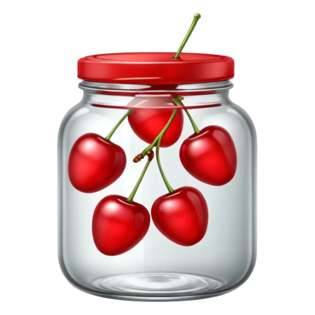 Realistic glass jar with silver metallic lid filled with maraschino cherries inside of it. sticker