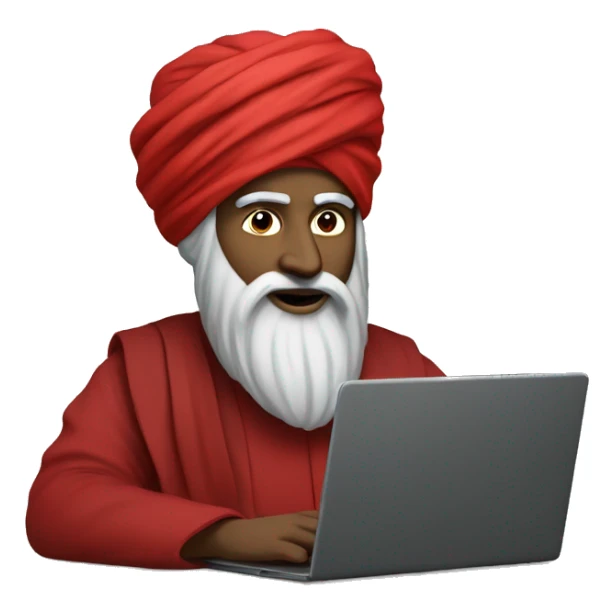 A caliph with turban and red clothes and a laptop sticker