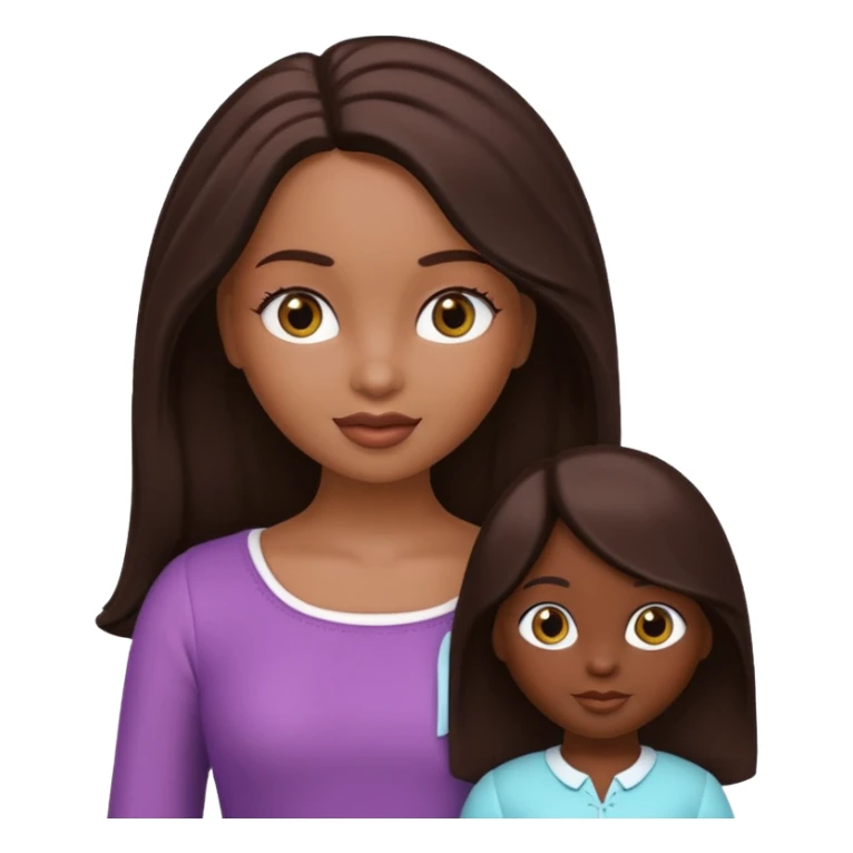 Boneca digital em estilo 3D realista e fofo, semelhante a uma boneca colecionável. Mulher jovem com pele negra, olhos castanhos escuros, cabelo liso cor chocolate, longo e bem alinhado.  sticker
