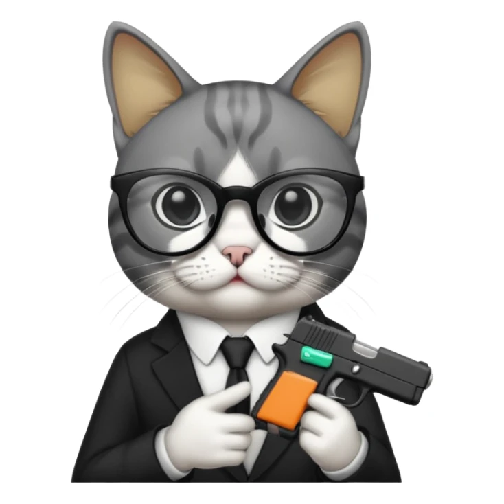 Cat with black glasses, and wearing south side style holding a Glock  sticker